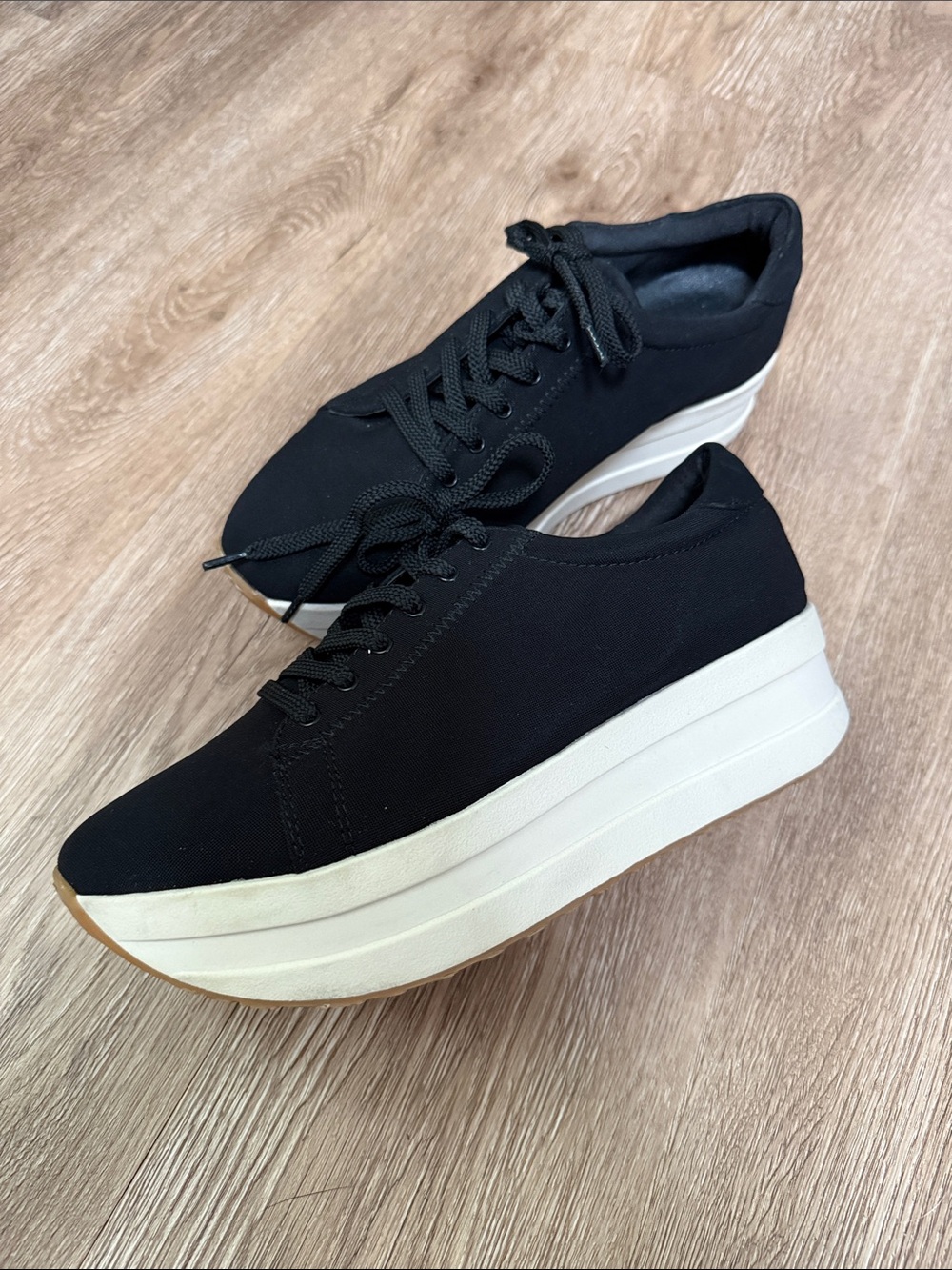 Vagabond Black Canvas Platform Lace-Up Sneakers with White Sole